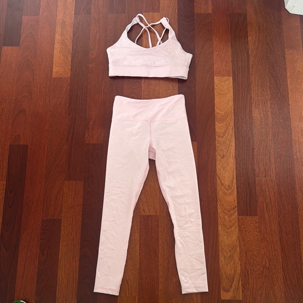 Zyia- Iridescent Leopard Print- Medium Pink Sports Bra & Size 2 Leggings Set